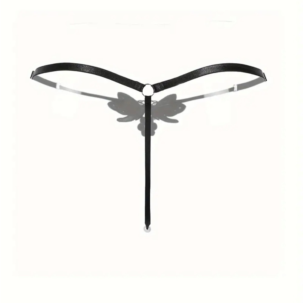 Black Butterfly Embroidery Thongs Hollow Out Faux Pearl Panties One Size - Picture 3 of 6
